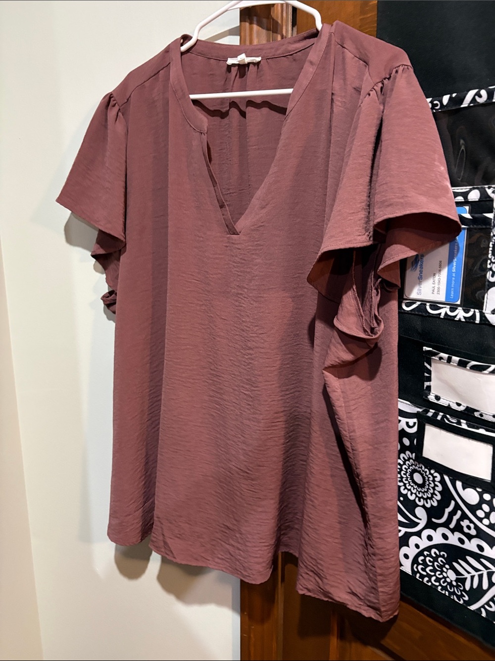 Maurices Mauve Ruffle Sleeve V-Neck Blouse